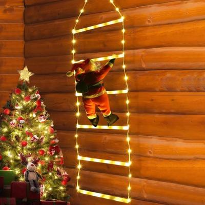 Christmas Decorations LED Ladder Lights with Climbing Santa for Party Garden