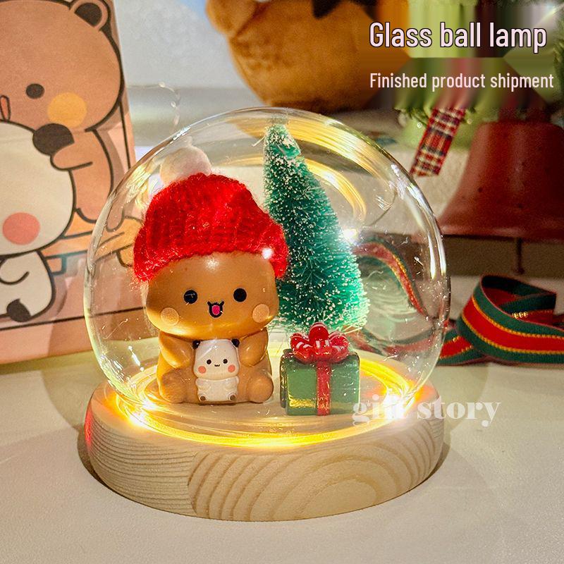 One Two Bubu Cute Luminous Glass Christmas Crystal Ball Night Light Gift for Girls & Best Friends