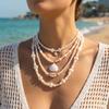 Gold Color Multilayer Starfish Shell Pendant Necklace For Women Boho Imitation Pearl Beads Choker Summer Beach Vacation Jewelry