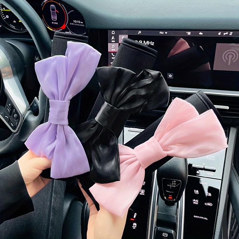 2Pcs Pearl Gloss Ribbon Bow Ladies Safety Belt Cover, Shiny Cute Seat Belt Shoulder Pad, Auto Parts Shoulder Cover
