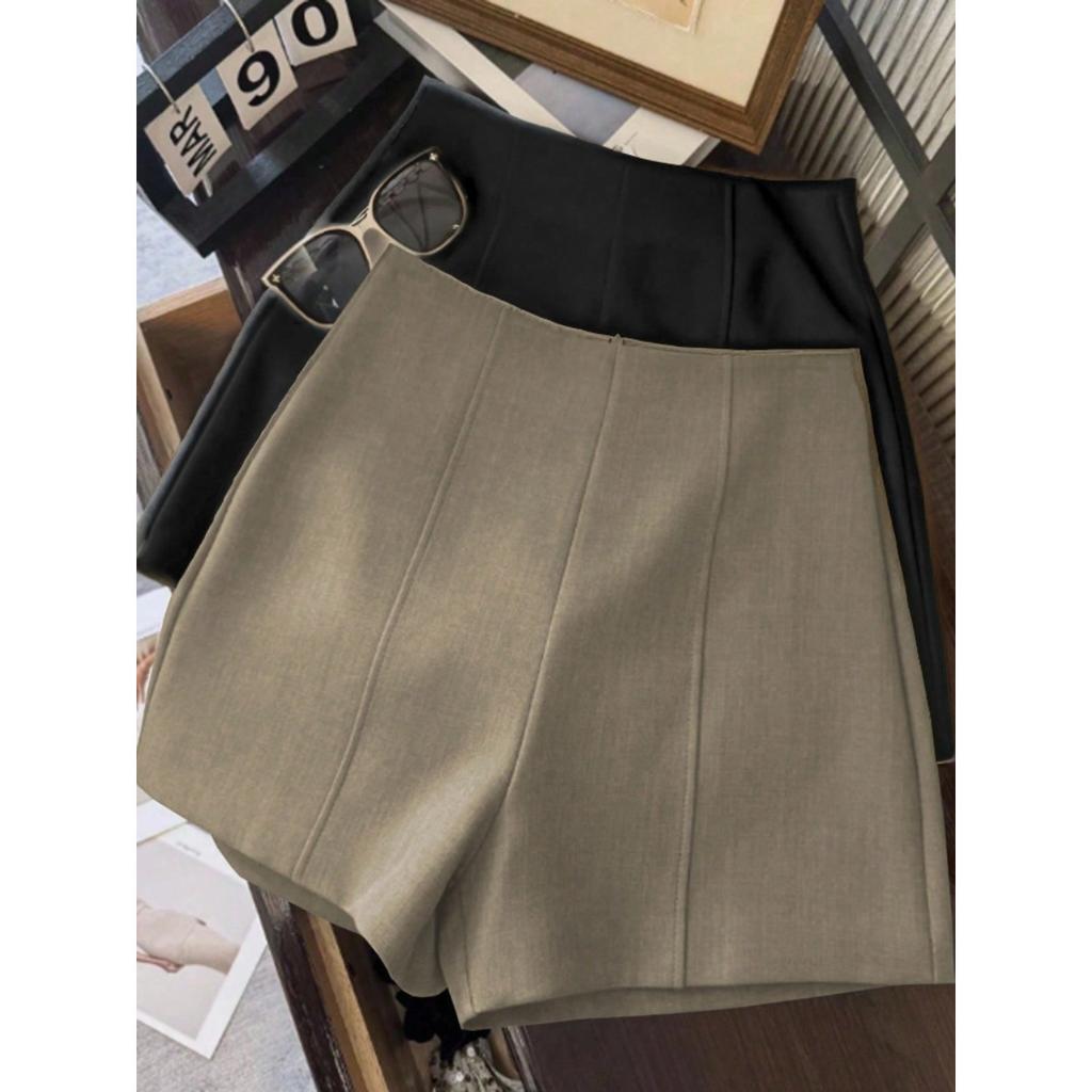 Damen Hohe Taille Einfarbig Vertikale Naht Gerade Shorts Sommer Büro Täglich Pendler Lässige Unterteile