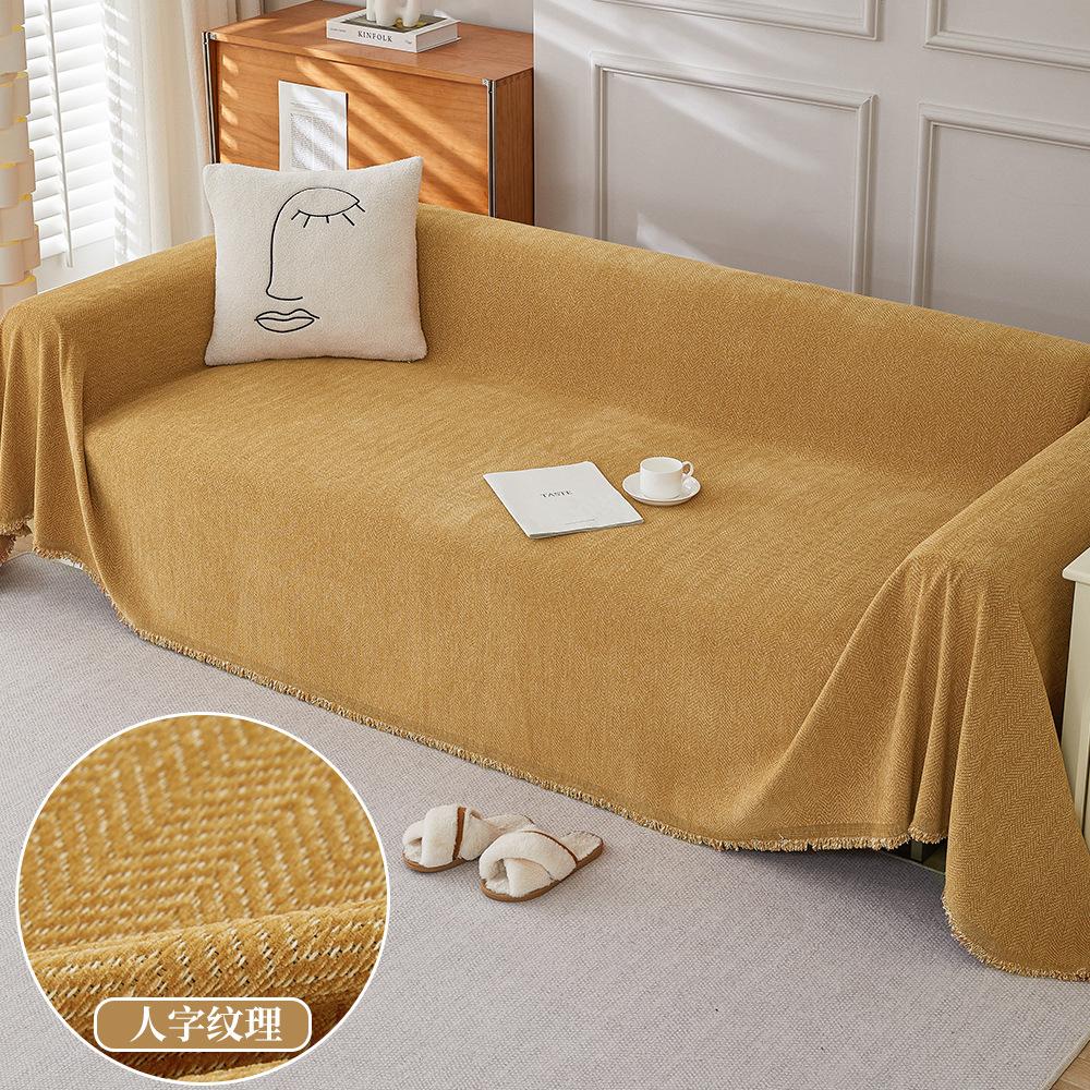 Современный простой чехол для дивана из синели с рисунком «елочка» — фото 16