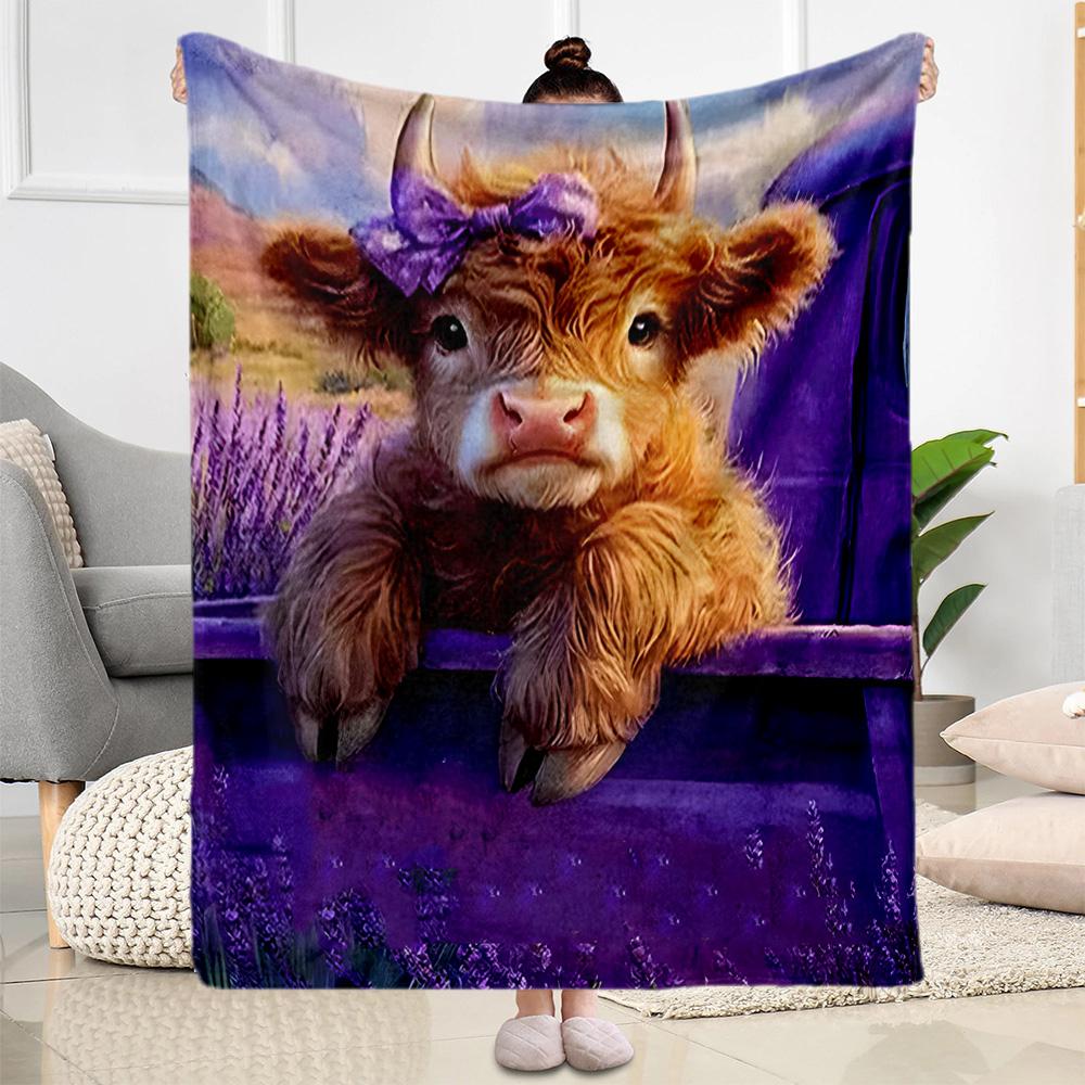 Highland Cow Selfie Flannel Blanket,Lightweight,Office Blanket,Sofa Blanket,Comfortable Blanket