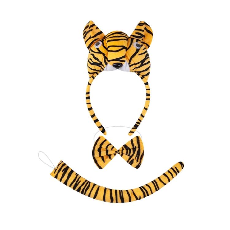Animal Tigre Costume Accessories Halloween Cosplay Costume Tigre Ears Headband Bowtie Face Stickers Tigre Tail Tutu