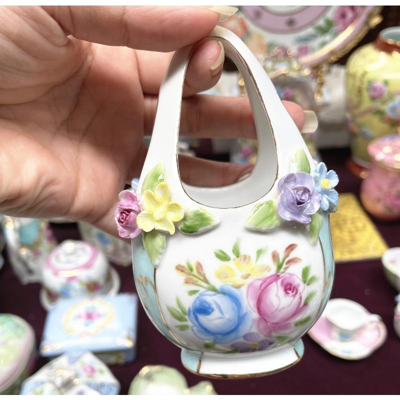Ceramics Flower Jewelry Storage Box Vase Teapot Flower Basket Jewelry Case Storage Jewelry Organizer Display Home Decor Ornament
