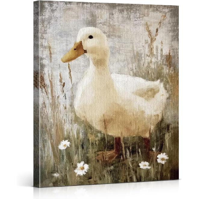 Vintage Floral French Bulldog Wall Art Print Dog Daisy Flowers Picture Painting Aesthetic Wall Decor for Home Living Room Bedroom 8x10 Canvas Framed