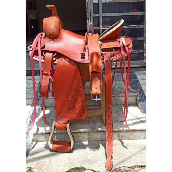 Western Natural Strip Leather Strip Down Roper Ranch Saddle 12 Inch