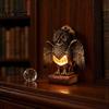 Small Bedside Lamp Table Night Light with Golden Owl, Farmhouse Retro Desk for Living Room Bedroom Office, Rustic Nightstand Reading Corner