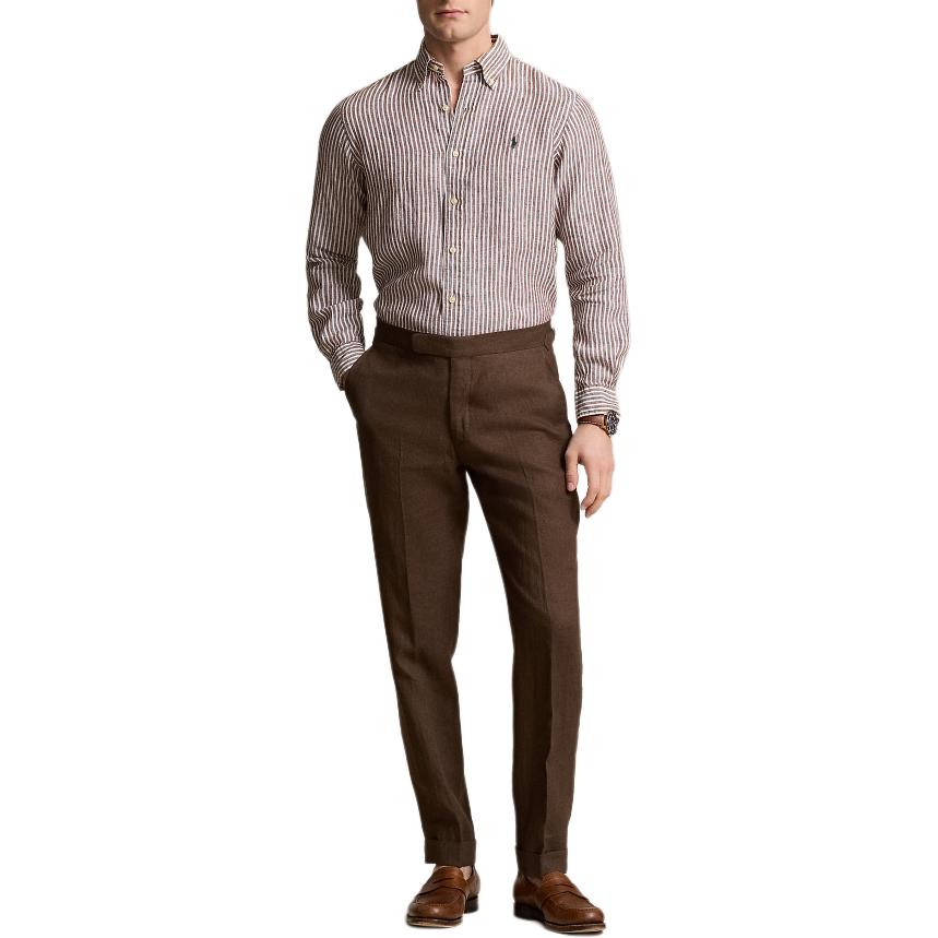 Polo Ralph Lauren Ss24 Striped Loose Fit Pointed Collar Single Breasted Long Sleeve Shirt Men shirts Chocolate MNPOWOV16823636-200