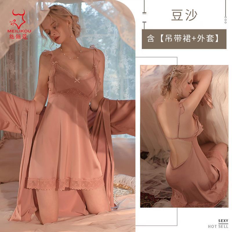 Sex pajamas suspender short nightdress simulation silk smooth dress thin lace nightgown homewear suit skirt