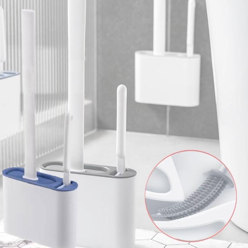 Toilet Silicone Brushes With Brush Holder Wall Mounted Cleaning Tool Bathroom