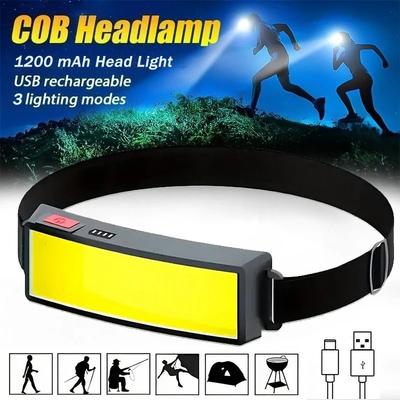 Potente Lampada Frontale a LED COB Ricaricabile Type-c Torcia Frontale Batteria Integrata Lanterna da Esterno per Pesca Campeggio Torcia Impermeabile