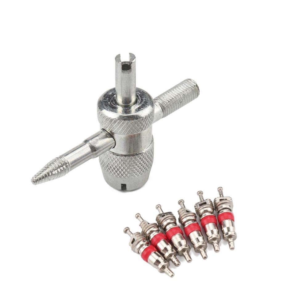 7PCS 6 Valve Cores Tire Valve Core Tool Silver Valve Core Kit Durable 4 in 1 Valve Tool  Tire Repair