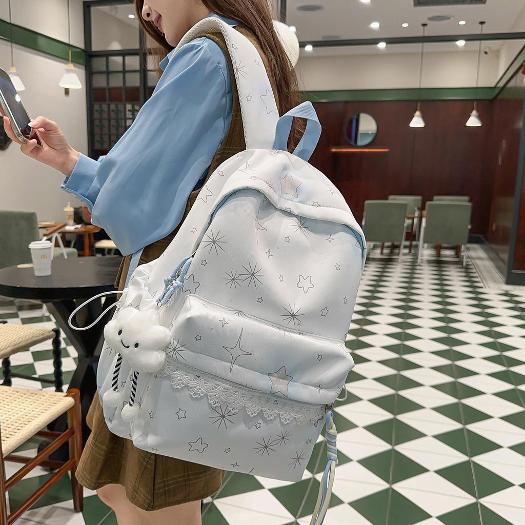 Schoolbagins wind backpack schoolbag cute cloud pendant simple fresh fashion versatile backpack Korean version of campus sweet