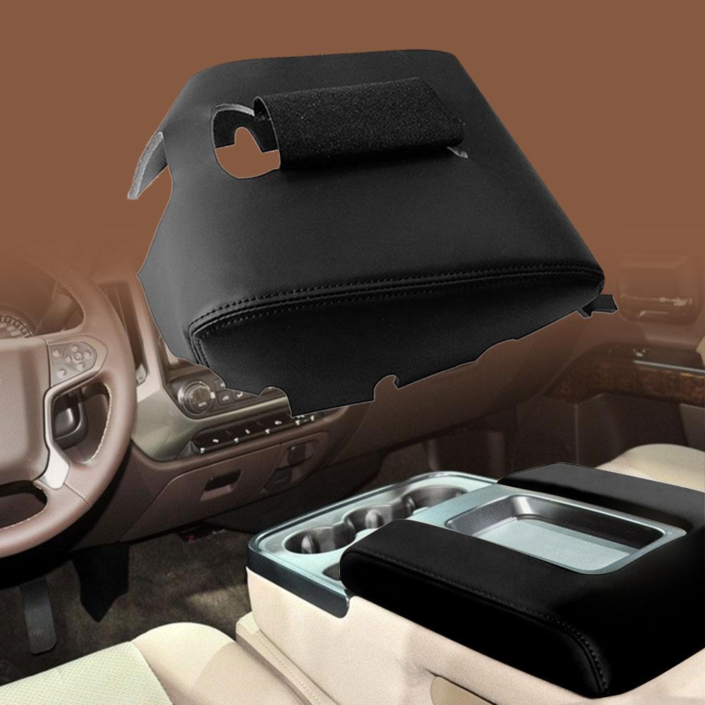 For Chevrolet Silverado GMC Sierra 2014 2015 2016 2017 2018 Leather Center Console Armrest Cover Black Replace Protector Trim