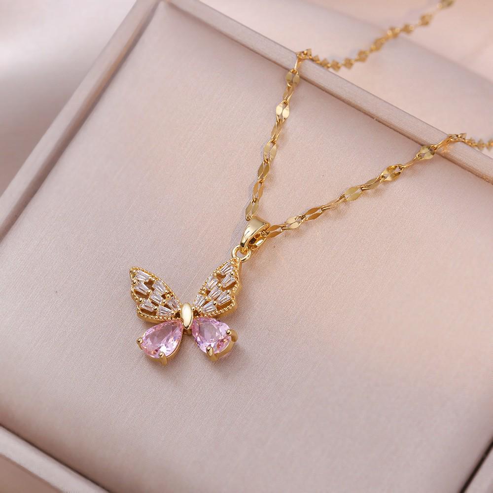 Women's Butterfly Zirconia Clavicle Necklace: Elegant, Fashionable, Titanium Steel Jewelry