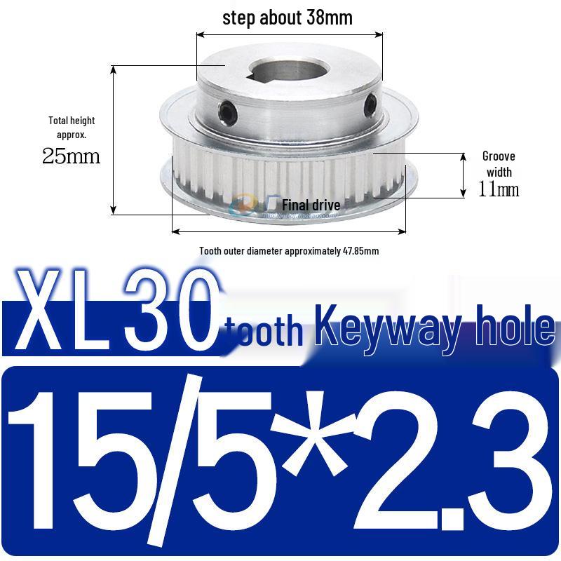 Synchronous Pulley XL, 30 Teeth, BF Type, Groove 11mm, Keyway Bore 5-25mm, Boss with Setscrew
