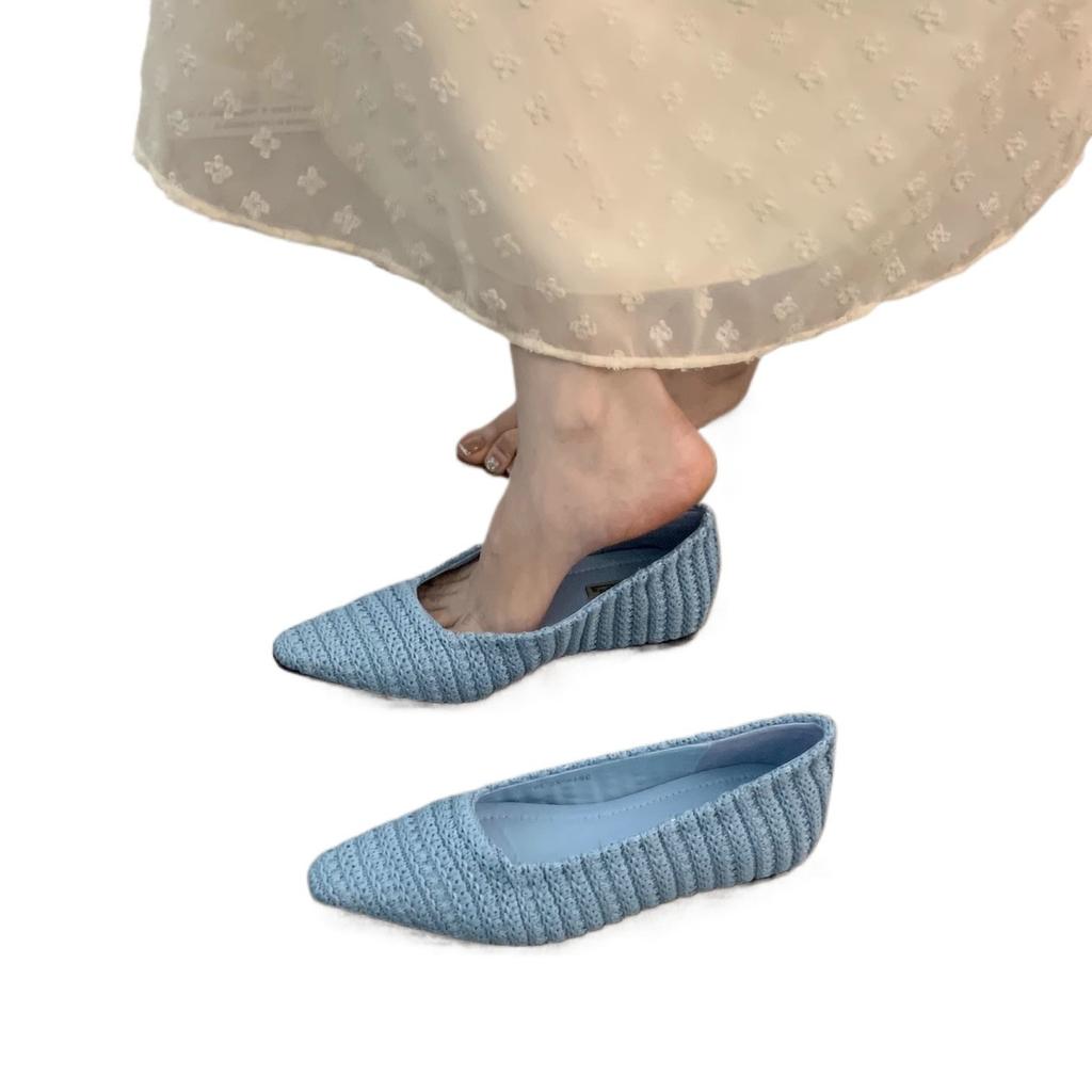 Late evening wind heightening pointed bohemian single shoes women's shoes 2025 spring and summer woven with skirt wedge heel single shoes