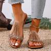 2026 Plus Size 43 Bohemian Style Flat Sandals for Women Summer New Fashionable Luxurious Rhinestone Casual Slippers