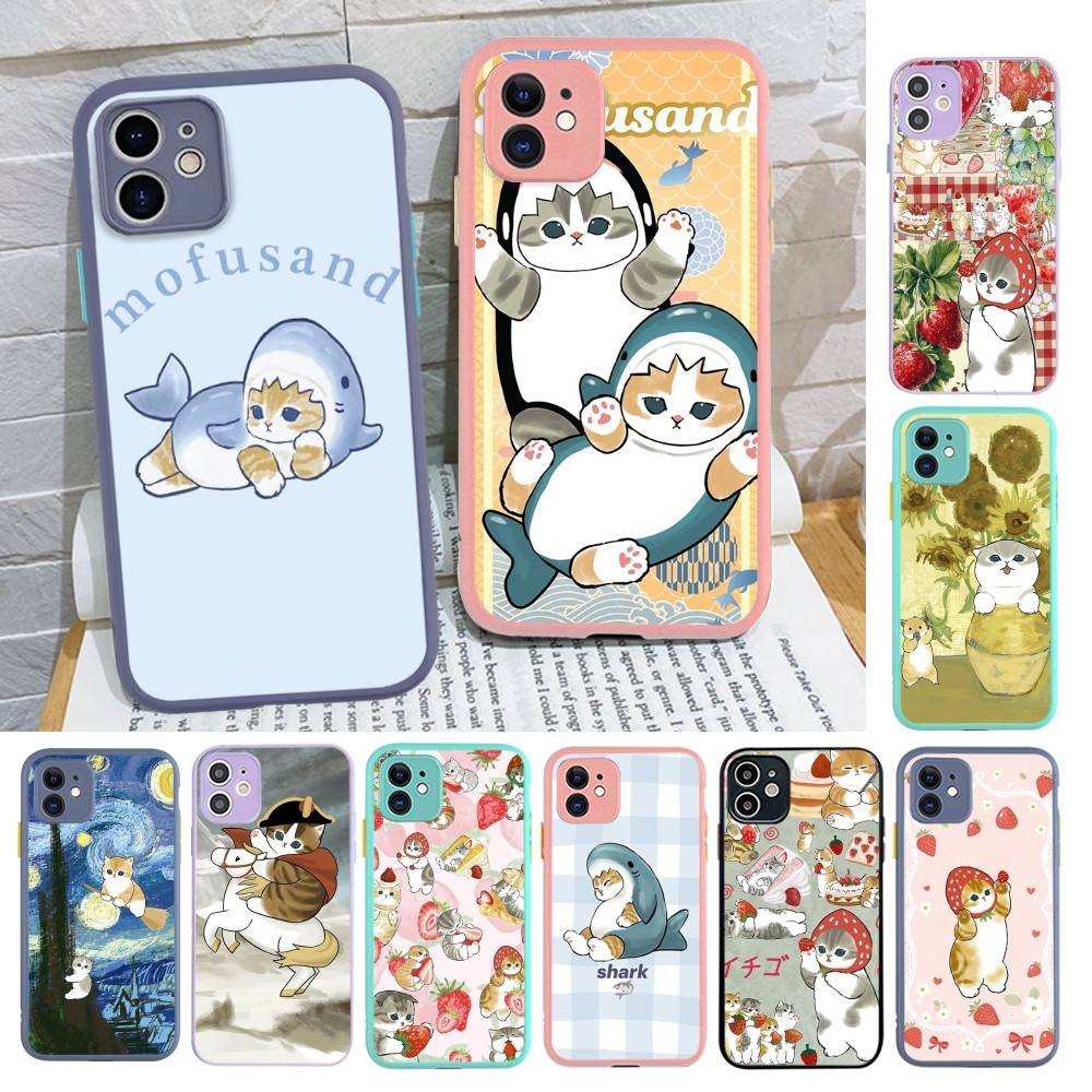 M-Mofusand Cute Shark Cat Matte Protective Case For IPhone 16 15 14 13 12 11 Pro Max X XS MAX Protection Case