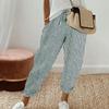 Ladies' Drawstring Striped Elastic Waistband Tied Casual Pants With Pockets