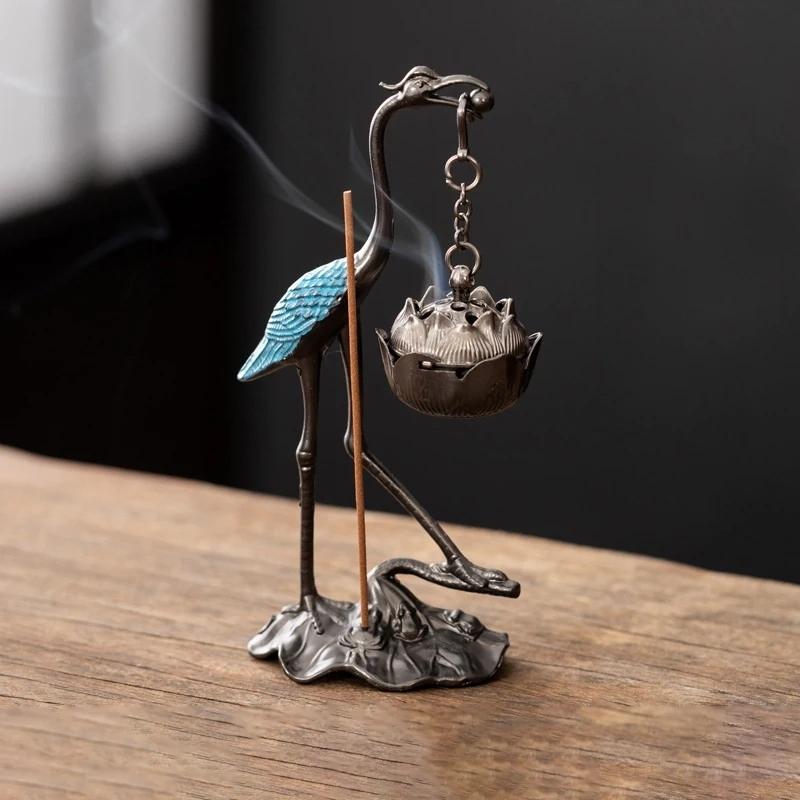 Antiker Kran Hängender Räuchergefäß Rückfluss Sandelholz OUDH Metall Räucherstäbchenhalter für Heimdekor Ornamente