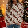 Women's Fashionable Casual Long-sleeved Retro Christmas Snowman Print Round Neck Top