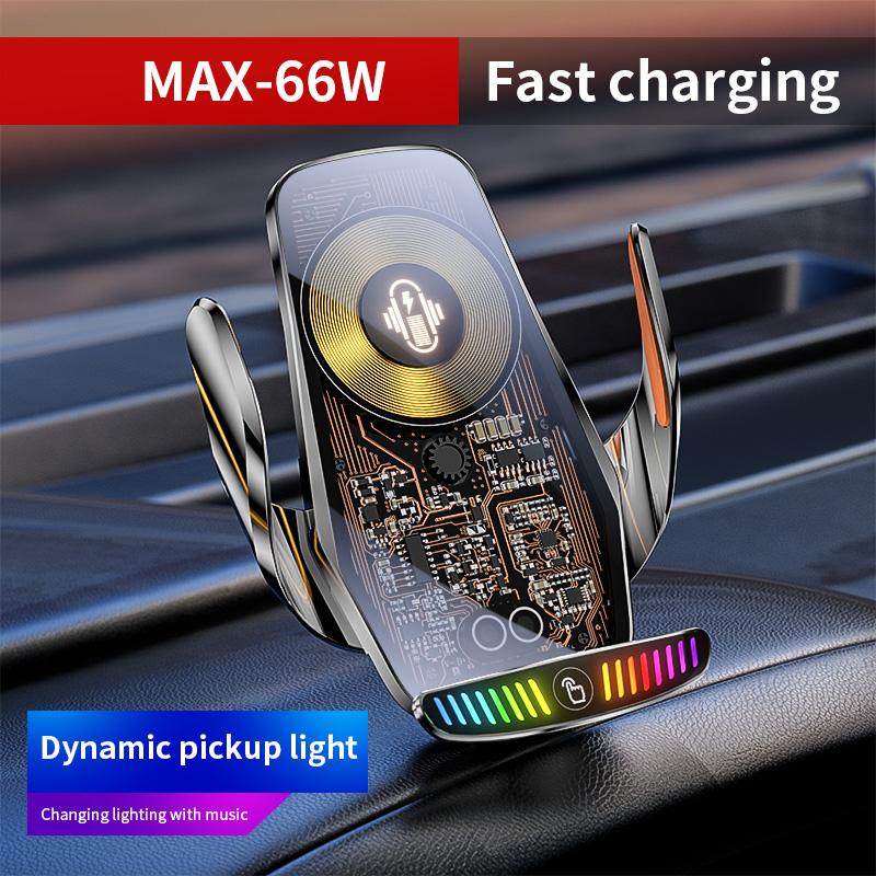 M9S lumière de ramassage 66W charge rapide conception de circuit transparent support de téléphone portable à chargement sans fil pour voiture fournitures pour voiture