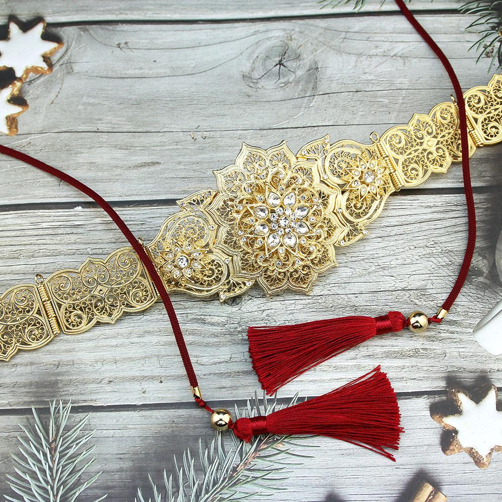 Gold Color Belt For Women Hand Rope Chain Waist Belt Hollow Star Shaped Bride Wedding Jewelry