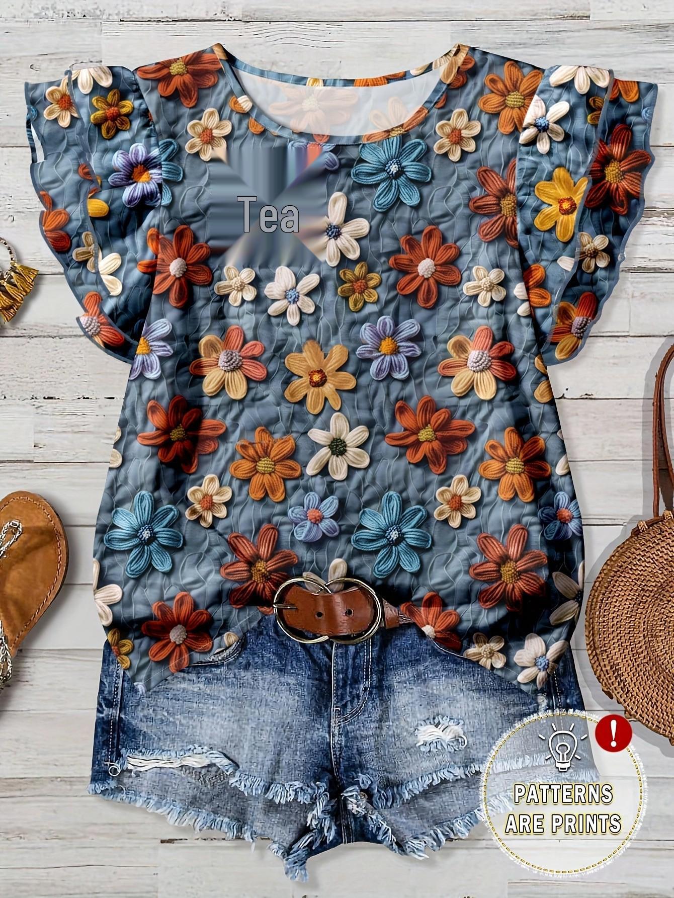 Available: 2026 Plus Size Women s 3D Printed Casual Summer Shirt, European & American Style. 1XL синий