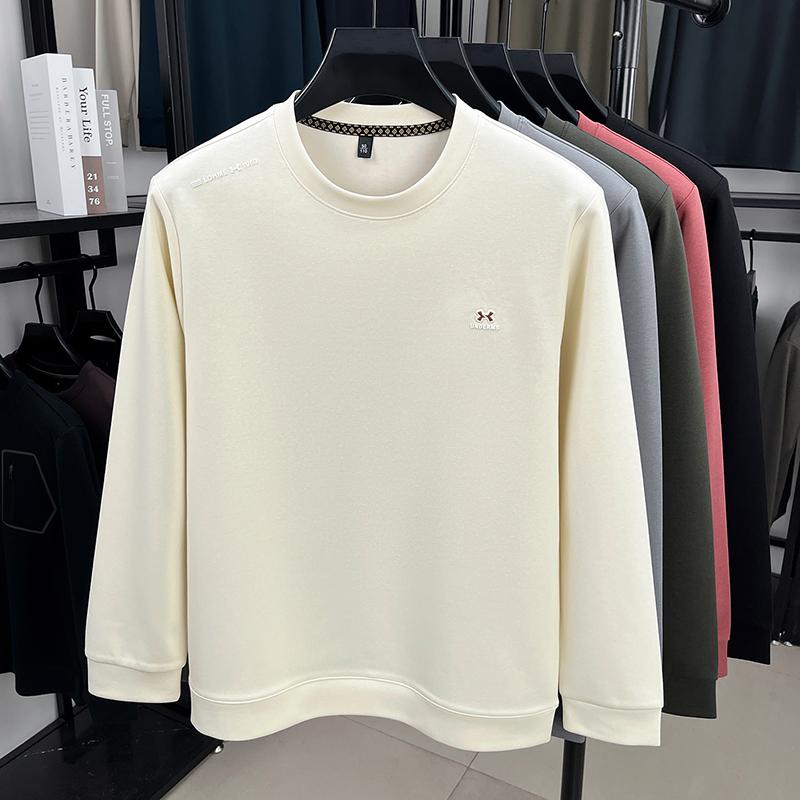 Men's O-Neck Long Sleeve T-Shirt Autumn Solid Print Comfortable Pullover Hoodie Versatile Commute Menswear Top