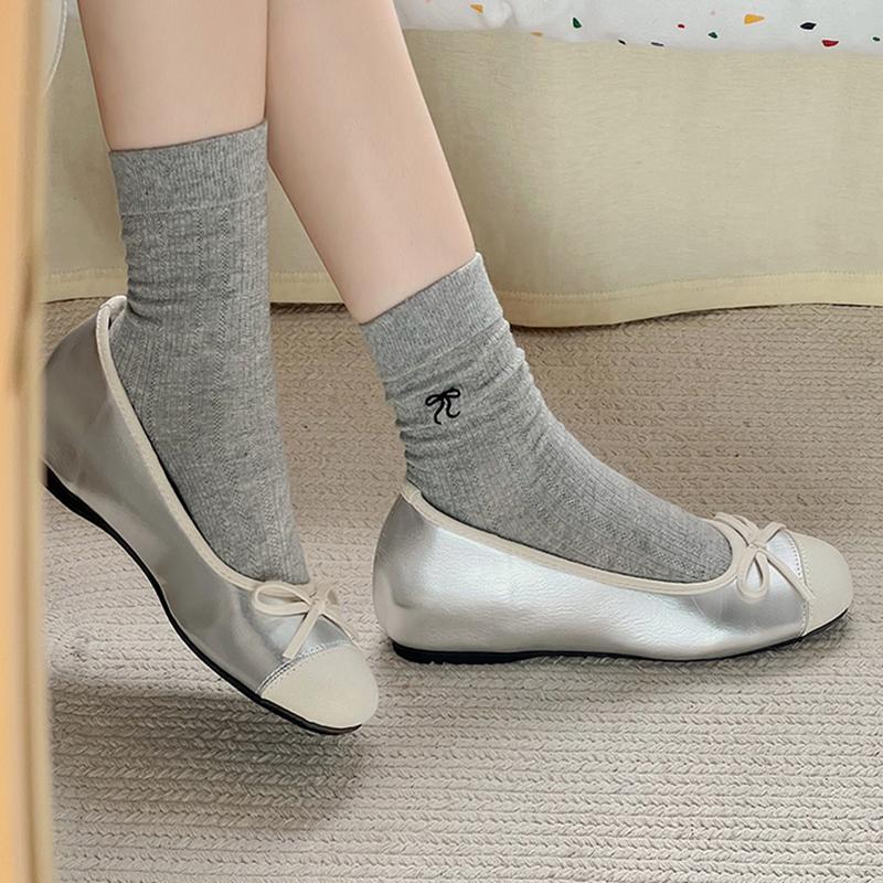 Damen Rundschuh Schleife Mädchen Ballerinas 2025 Frühling Rot Ballerina Flats Damen Bequeme Slipper Höhenerhöhung Freizeitschuhe