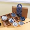 Four Seasons Camellia Blue & White Ceramic Rice Bowl Set
