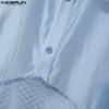 INCERUN Men Tie Lapel Neck Patchwork Hollow Buttons See Through Shirt Casual Long Sleeve Shirts