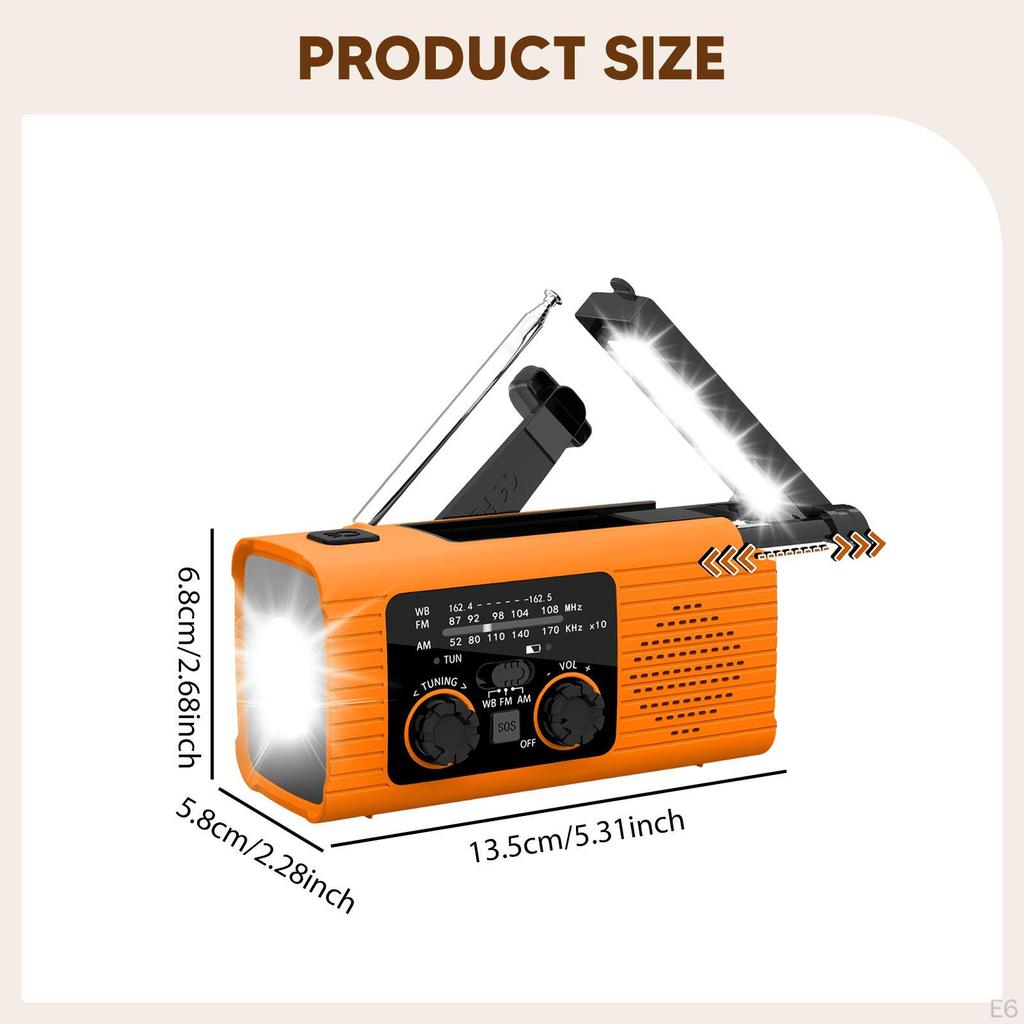 Emergency Radio Hand Crank with Headphone Jack Solar Power Compact Flashlight Weather for