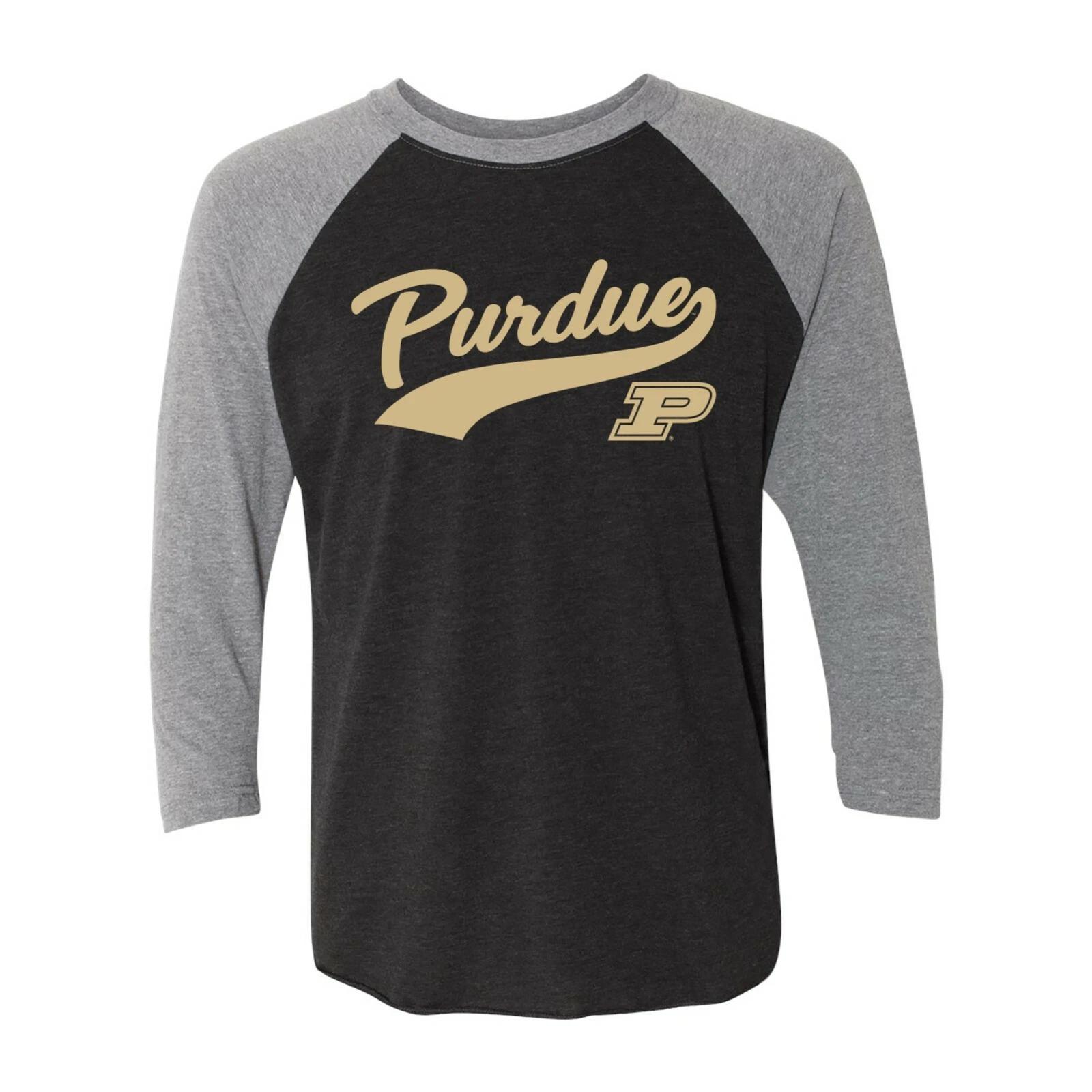 Purdue Boilermakers Baseball Jersey Raglan - Vintage Black/Premium Heather 4XL