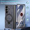 Luxury Girls Glitter Bling Faux Leather Plating Phone Case For Galaxy Z Fold 7/6 With Rotatable Holder, Anti-peeping Glass Film