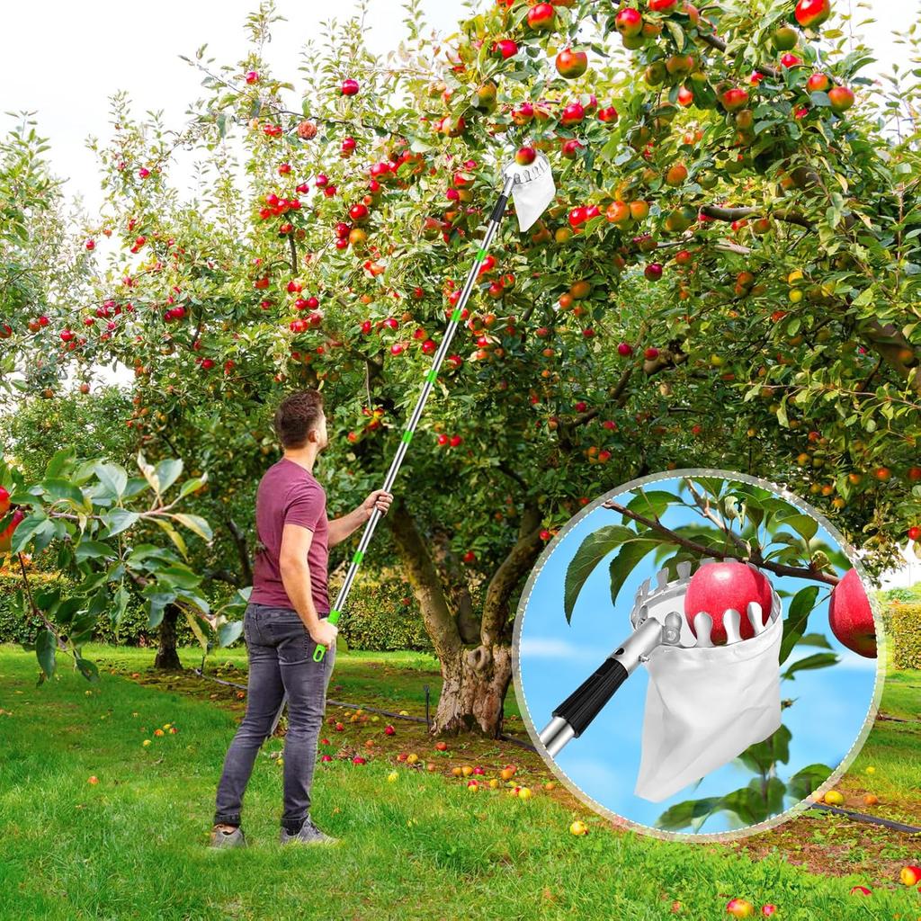 13,1FT Obstpflücker Stange mit Korb Teleskopisch, Baumobstpflücker Werkzeug mit Edelstahlstange & Aufbewahrungstasche für Apfel, Mango, Avocado, Orange, Zitrone