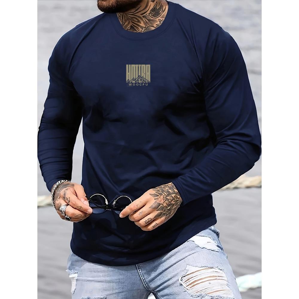Men's Spring and Autumn Comfortable and Casual Round Neck Long Sleeve T-shirt Top