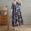 DIMANAF 2025 Women Plus Size Spring Summer Dress Casual Floral Dress Basic Vintage Loose Long Dress Maxi 9299