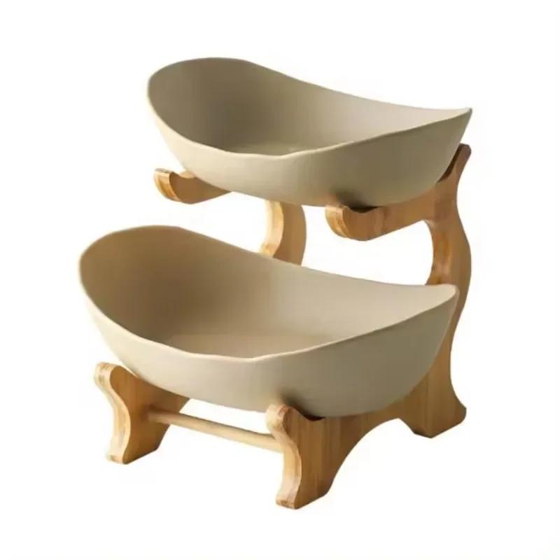 Bordplater Bestikk Kjøkken Fruktskål med gulv oppdelt 2/3 lags tørket fruktskål Kurv Godteriskake Tretallerkener