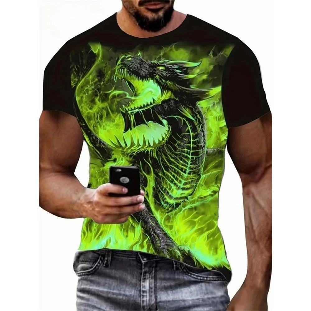 Dragon Pattern 3D Printed Harajuku Street Short Sleeve O Neck T Shirts Fashion Personality Oversized Casual Men's T-shirts