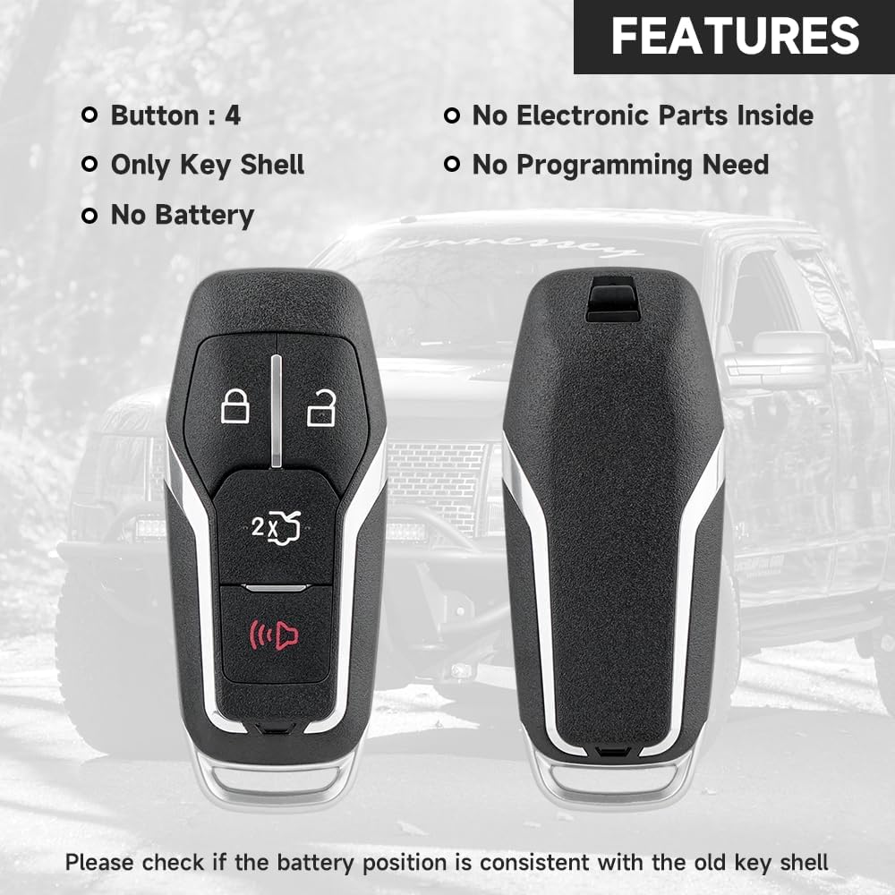 Key Fob Cover Shell Case Replacement 4 Buttons Key Fob Remote Control Shell Case - Compatible for Ford Explorer Edge 2016-2017 for Ford for Mustang