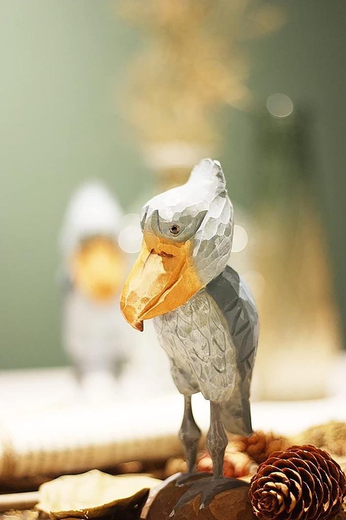 (hej!e) Shoebill Figurine, Wooden Carving, Wooden Object, Scandinavian Decor, Interior Decor, Doll, Handmade, Basswood (Gray)