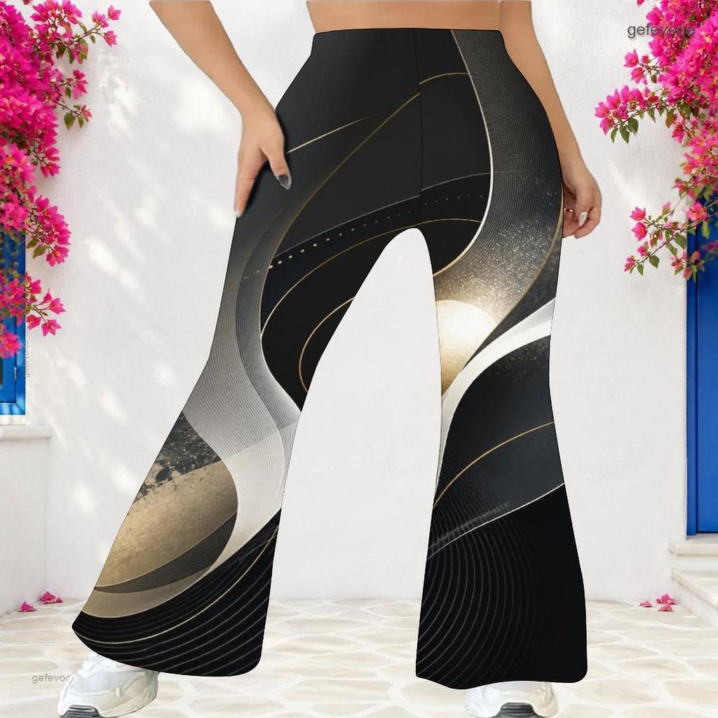 Women Plus Size High Waist Full Length Galaxy Printed Flared Pants