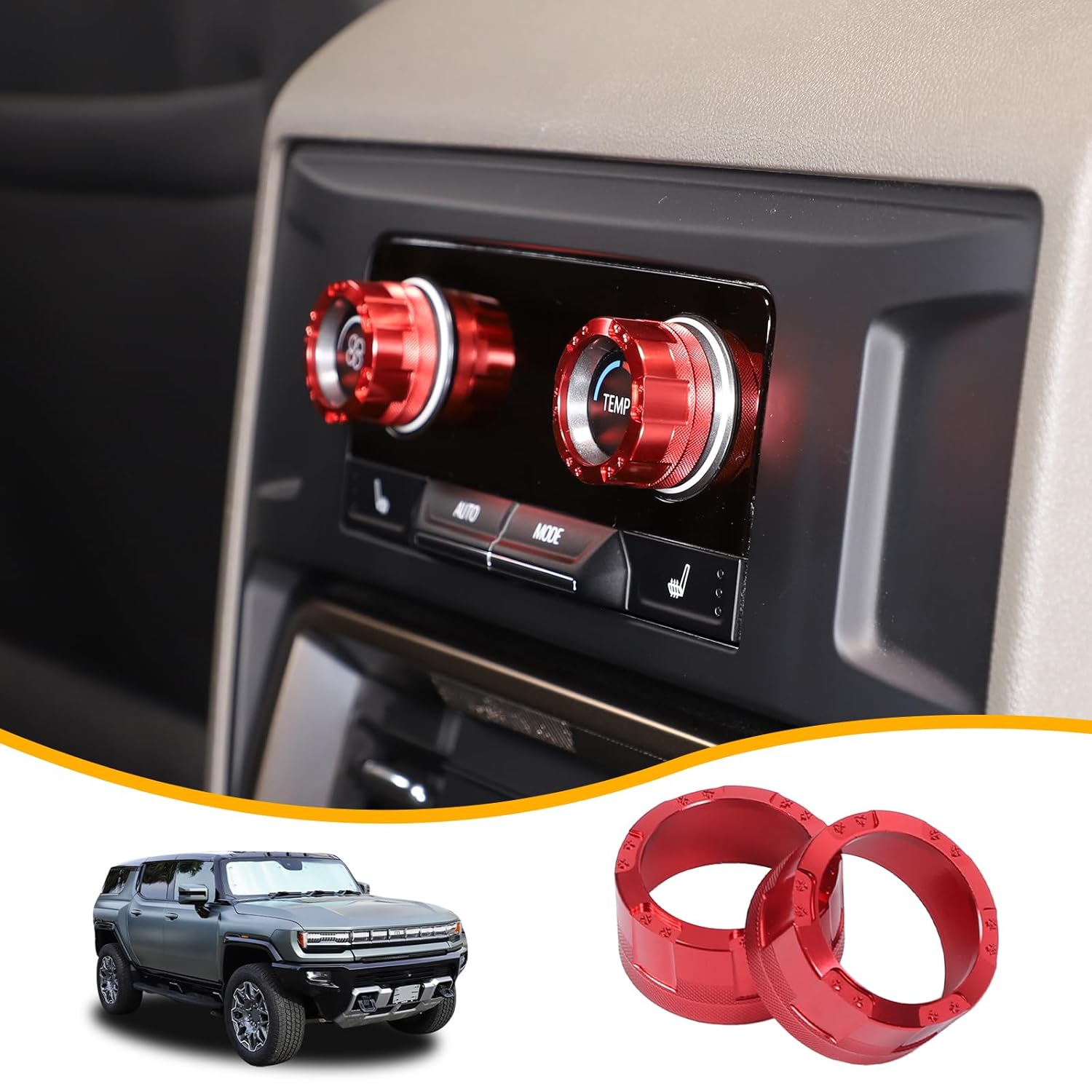 

for Hummer EV Accessories Rear Air Conditioner Switch Button Knob Cover,Climate Control Knob Aluminum A/C Decal Trim Rings for Hummer EV SUV Truck Mecha Model Red