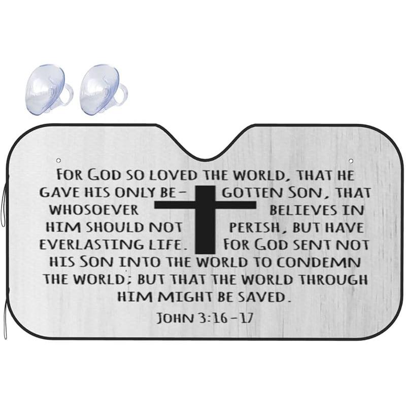 

John 3:16 Christian Gifts Bible Verse Faith Religious Gifts Car Windshield Sunshade Sun Visor Protector Front Shade Small белый