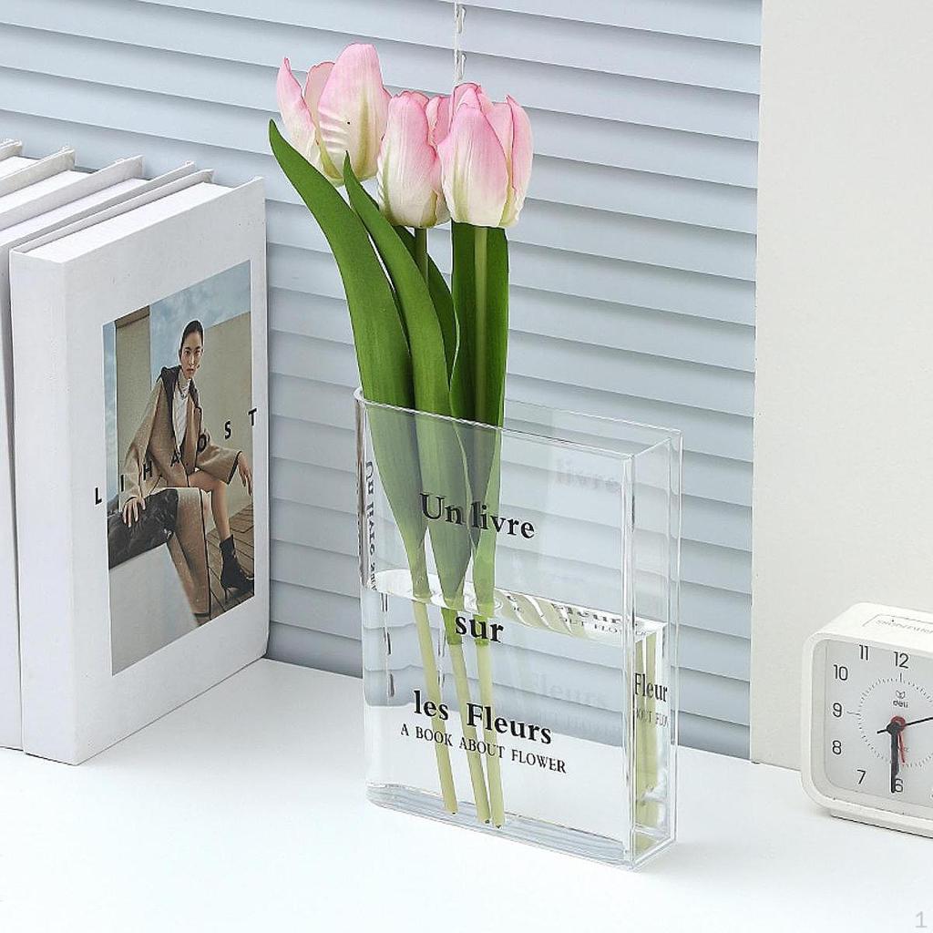 Book Shaped Flower Vase Clear Nordic Decorative Art for Office Dining Room Kitchen Bookshelf