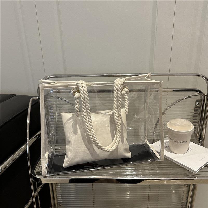 Summer Shoulder Bag Mother and Child Bag Women's 2025 New Trendy Simple Large-capacity Transparent Splicing Portable Tote Bag