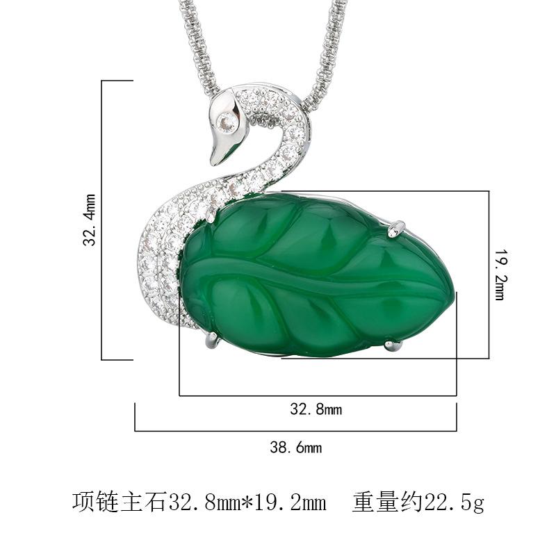 New Jewelry Necklace With Natural Full Green Imperial Chalcedony Swan Shaped Gold Branches Jade Leaves Collarbone Chain High-end Women
